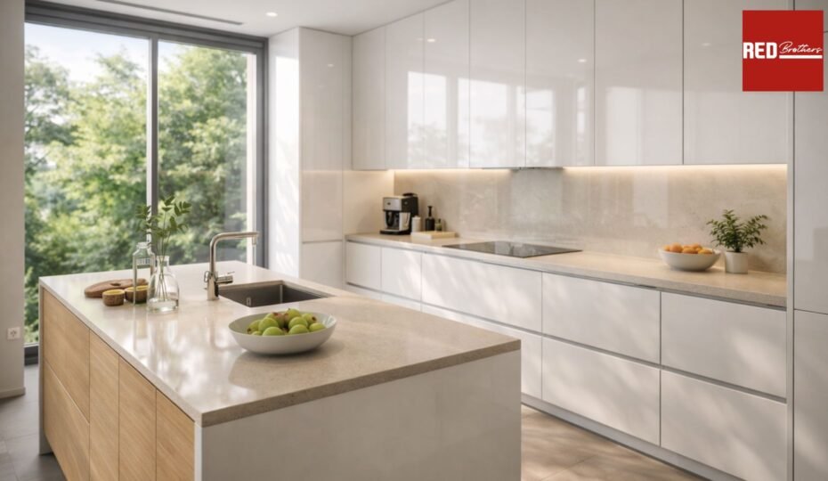 Bề mặt Acrylic bóng gương cho tủ bếp hiện đại