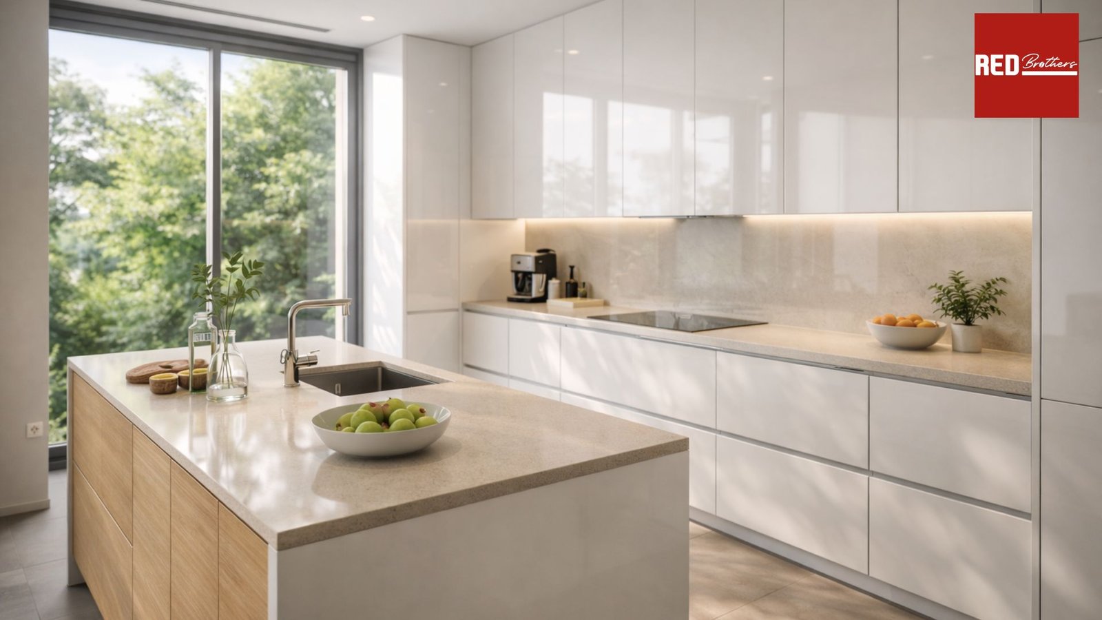 Bề mặt Acrylic bóng gương cho tủ bếp hiện đại